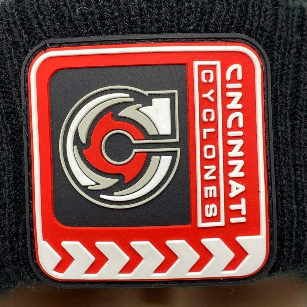 Looganoo Cincinnati Cyclones Beanie Mens One Size Black Hockey Rubber Patch‎ Hat
